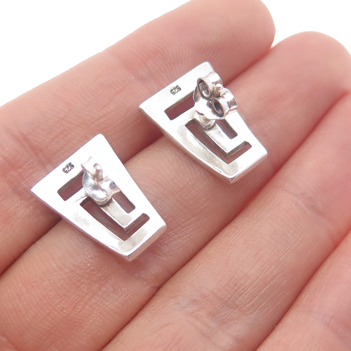 925 Sterling Silver Vintage Modernist Greek Maze Earrings