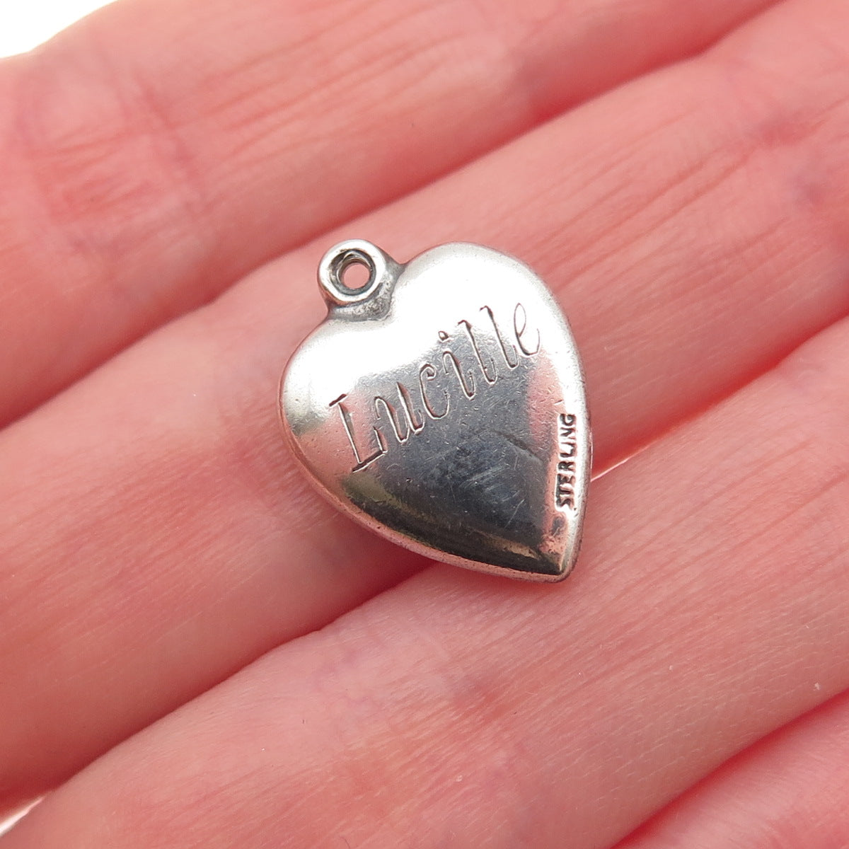 925 Sterling Antique Art Deco Engraved Chatelaine Heart Oxidized Mini Pendant