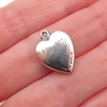925 Sterling Antique Art Deco Engraved Chatelaine Heart Oxidized Mini Pendant