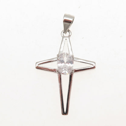 925 Sterling Silver Oval-Cut C Z North Star Cross Charm Pendant