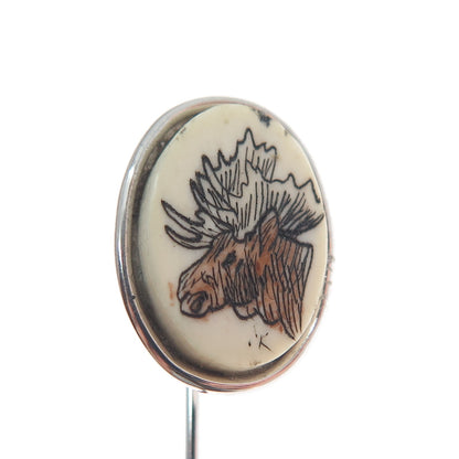 Old Pawn 925 Sterling Silver 2-Tone Vintage Southwestern Elk Tribal Lapel Pin
