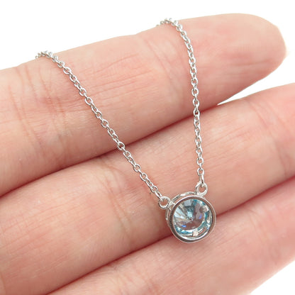 925 Sterling Silver Round-Cut Shaped Blue C Z Rolo Chain Necklace 18"