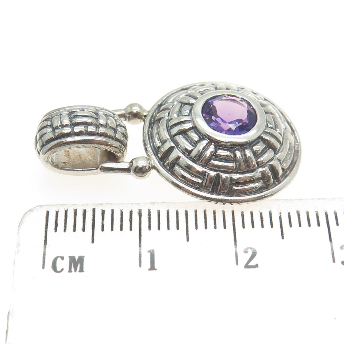 925 Sterling Silver Vintage Real Amethyst Gemstone Wicker Pendant