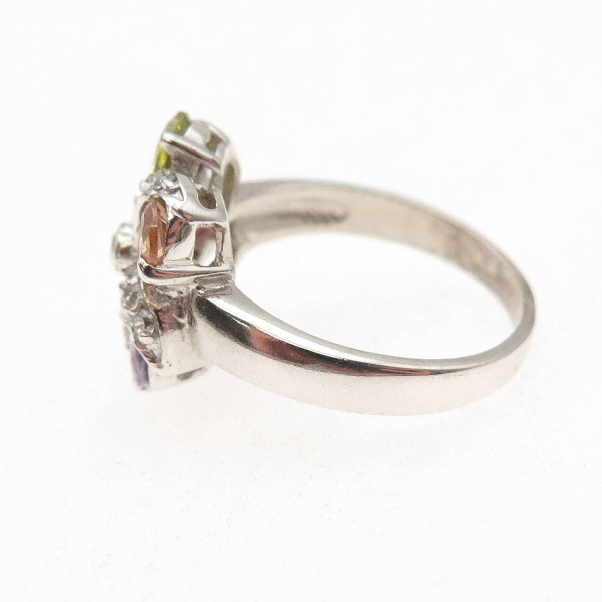 925 Sterling Silver Multi-Color C Z Floral Ring Size 6.5