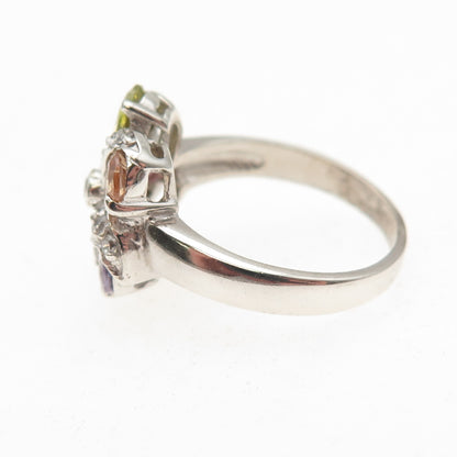 925 Sterling Silver Multi-Color C Z Floral Ring Size 6.5