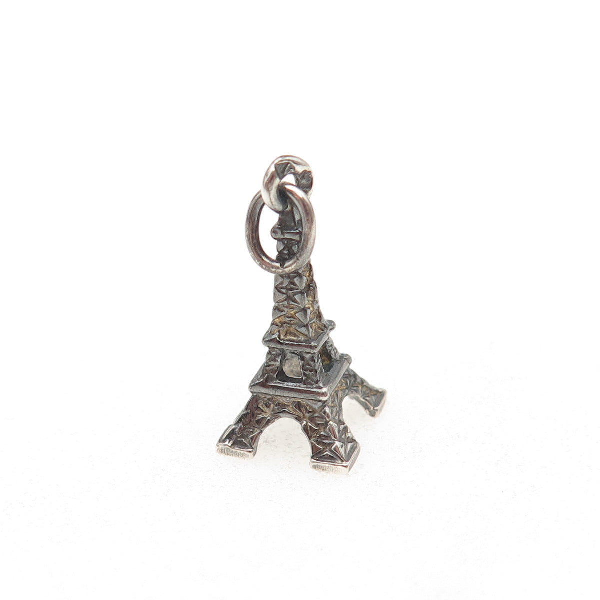 800 Silver Vintage France Eiffel Tower Oxidized 3D Mini Charm Pendant