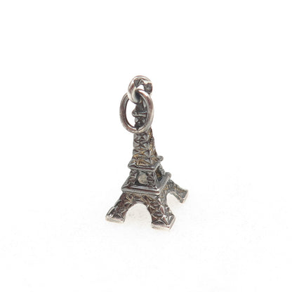 800 Silver Vintage France Eiffel Tower Oxidized 3D Mini Charm Pendant