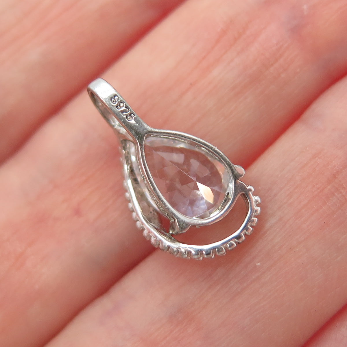 925 Sterling Silver Pear & Round-Cut C Z Minimalist Slide Charm Pendant