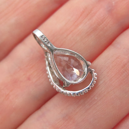 925 Sterling Silver Pear & Round-Cut C Z Minimalist Slide Charm Pendant