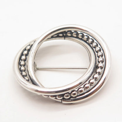 925 Sterling Silver Vintage BEAU Triple Circle Beaded Pin Brooch