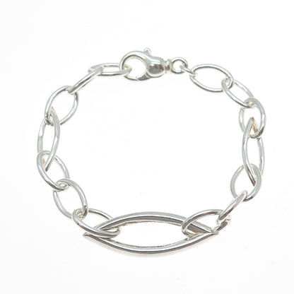 925 Sterling Silver Vintage Italy Marquise-Shape & Oval Link Bracelet 7"