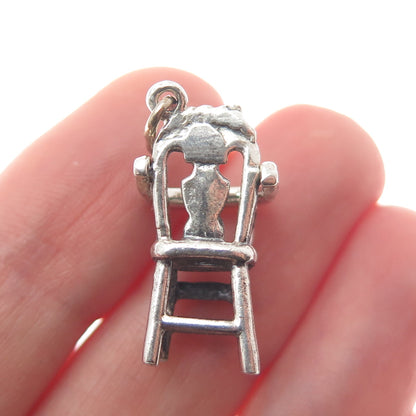 JEWELART Sterling Silver Antique Baby Chair Minimalist Oxidized Charm Pendant