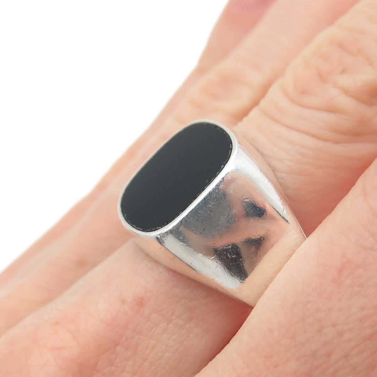 925 Sterling Silver Vintage Mexico Real Black Onyx Signet Ring Size 11
