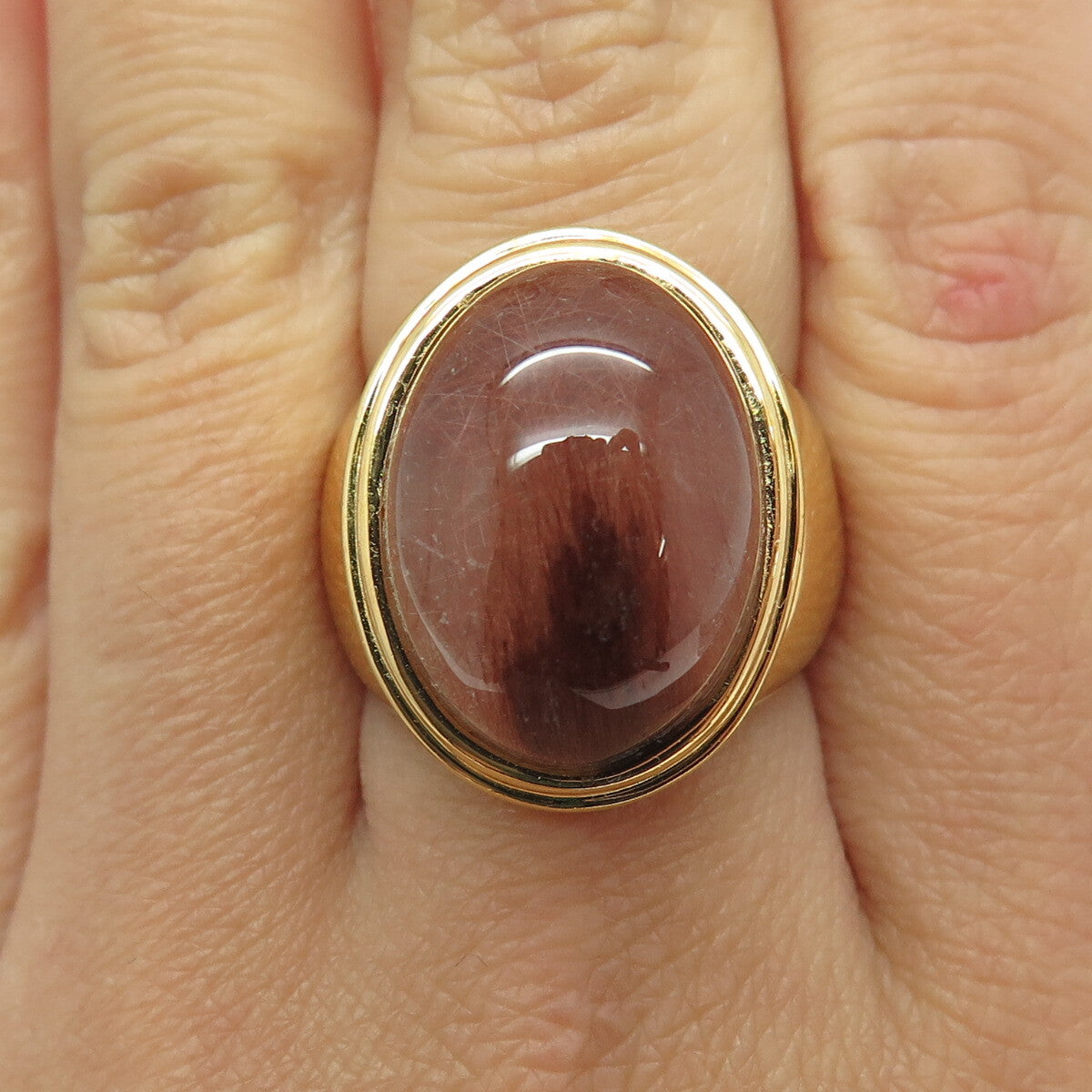 BADAVICI 925 Sterling Silver Gold Plated Real Rutilated Quartz Ring Size 7