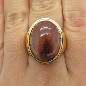 BADAVICI 925 Sterling Silver Gold Plated Real Rutilated Quartz Ring Size 7