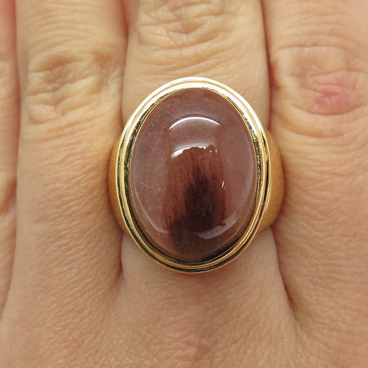 BADAVICI 925 Sterling Silver Gold Plated Real Rutilated Quartz Ring Size 7