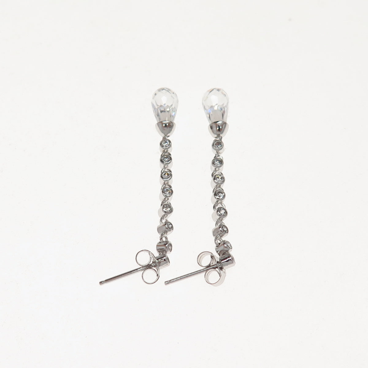 925 Sterling Silver Round & Pear-Cut C Z Chain Drop Dangle Earrings