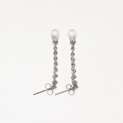 925 Sterling Silver Round & Pear-Cut C Z Chain Drop Dangle Earrings