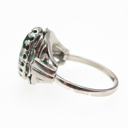 Diadema Sterling Silver Antique Art Deco Oval-Cut Green Glass Crown Ring Size 6