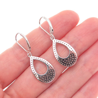 925 Sterling Silver Round-Cut C Z Teardrop Dangle Earrings