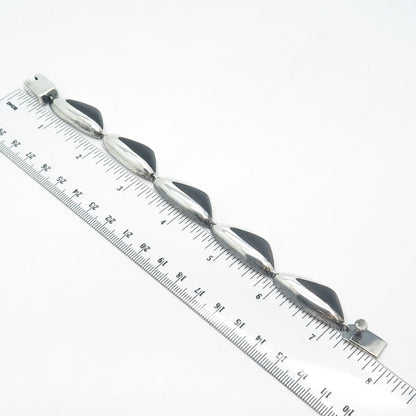 970 Silver Vintage MexicoJ. Gomes Black Onyx Gem Link Bracelet 6.75"