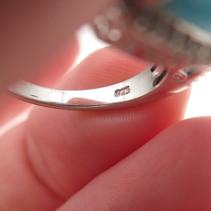 Chuck Clemency 925 Sterling Silver Real Turquoise & White Topaz Ring Size 8.25