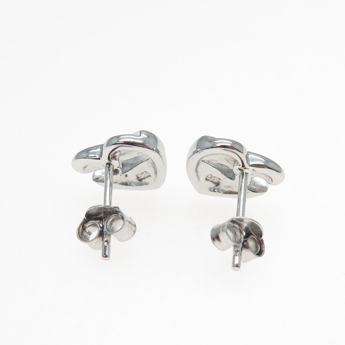 925 Sterling Silver Round-Cut C Z Modernist Heart Stud Earrings
