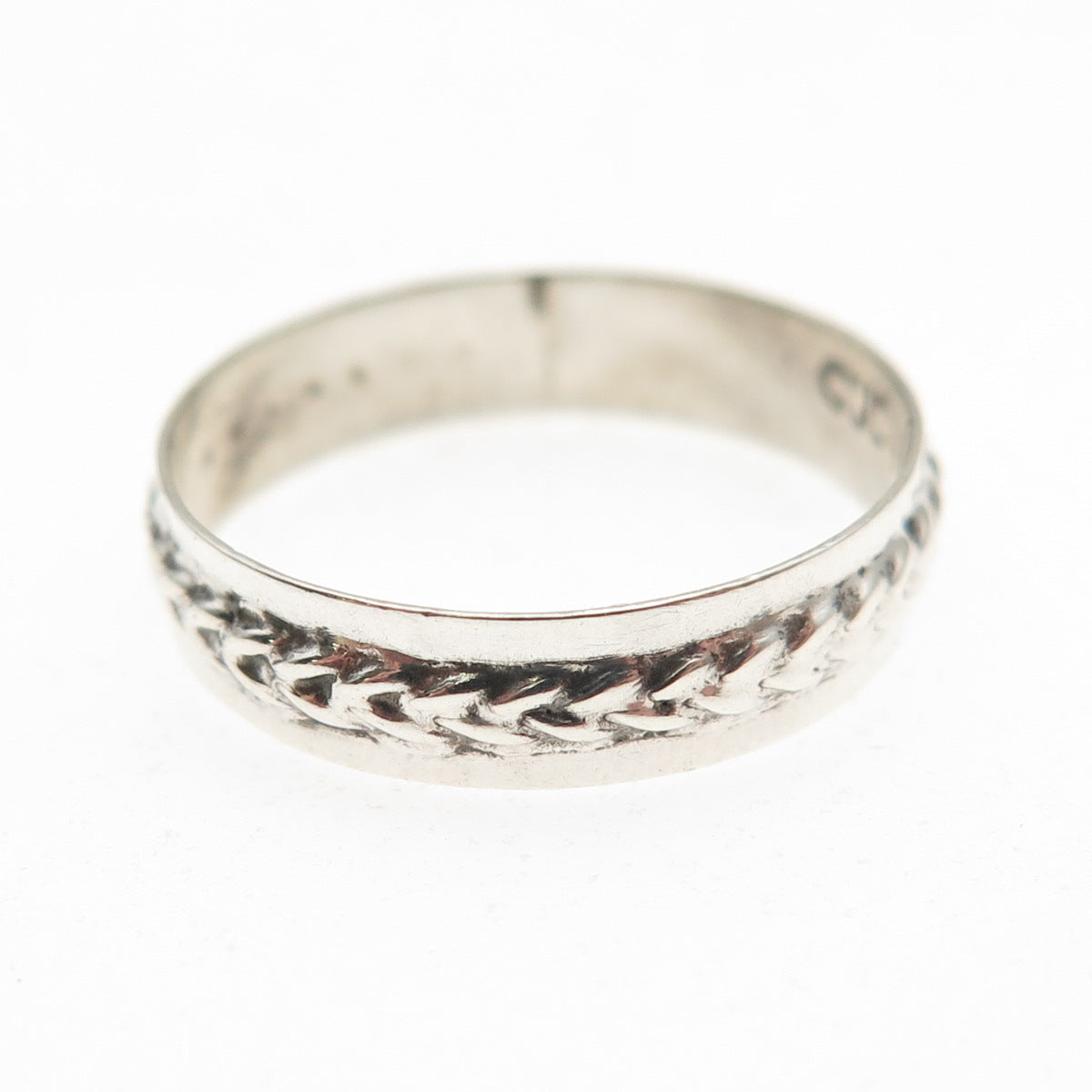925 Sterling Silver Vintage Mexico Wheat Link Oxidized Band Ring Size 7.25