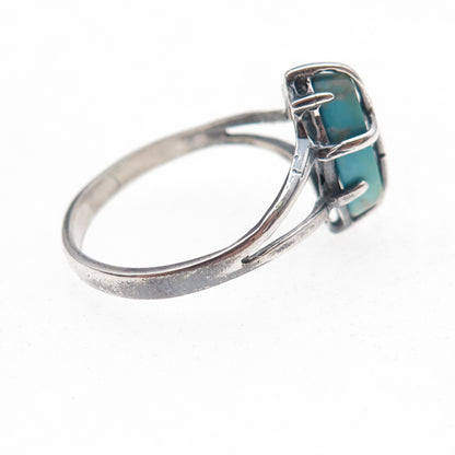 925 Sterling Silver Vintage Real Turquoise Cross Oxidized Ring Size 8.5