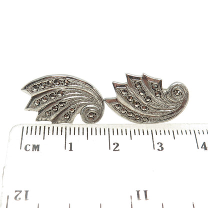 925 Sterling Silver Antique Art Deco Real Marcasite Screw Back Earrings