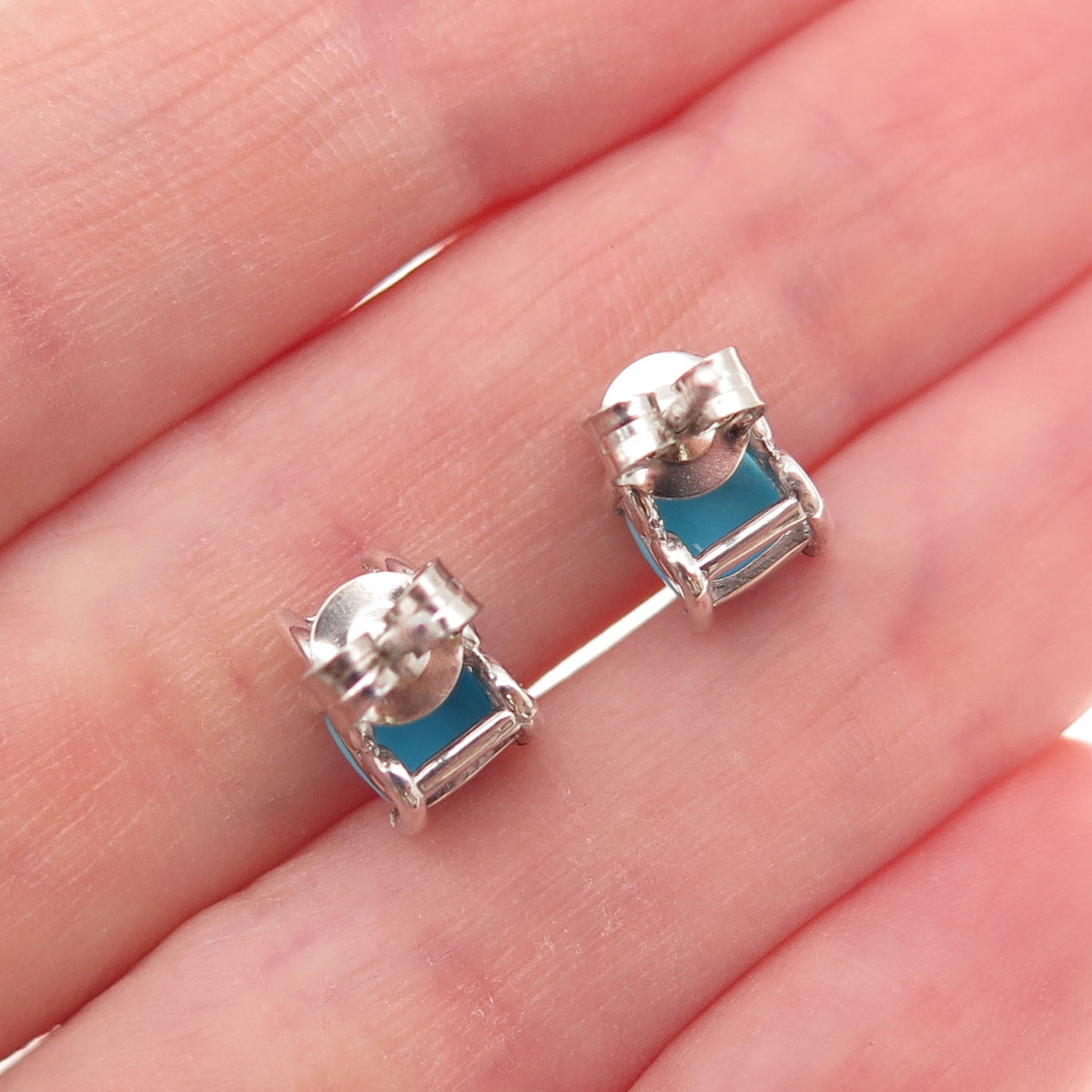 Chuck Clemency 925 Sterling Silver Real Turquoise & Ruby Stud Earrings