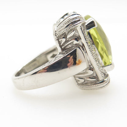 925 Sterling Silver SVI Real Cushion-Cut Lemon Citrine Statement Ring Size 6