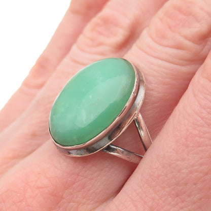 925 Sterling Silver Vintage Real Cabochon Chrysoprase Oxidized Ring Size 7.5