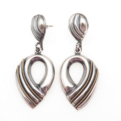 LATON Sterling Silver 2-Tone Vintage Mexico Modernist Oxidized Dangle Earrings