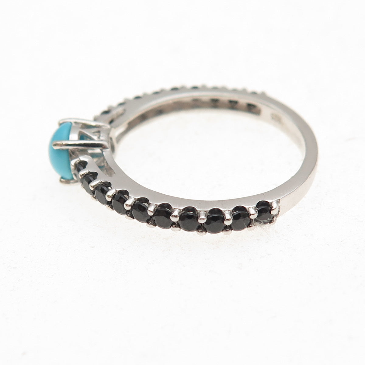 Chuck Clemency 925 Sterling Silver Real Turquoise & Black Spinel Ring Size 8