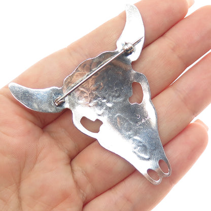 JASON LIVINGSTON NAVAJO Old Pawn Sterling Silver Bull Skull Tribal Pin Brooch