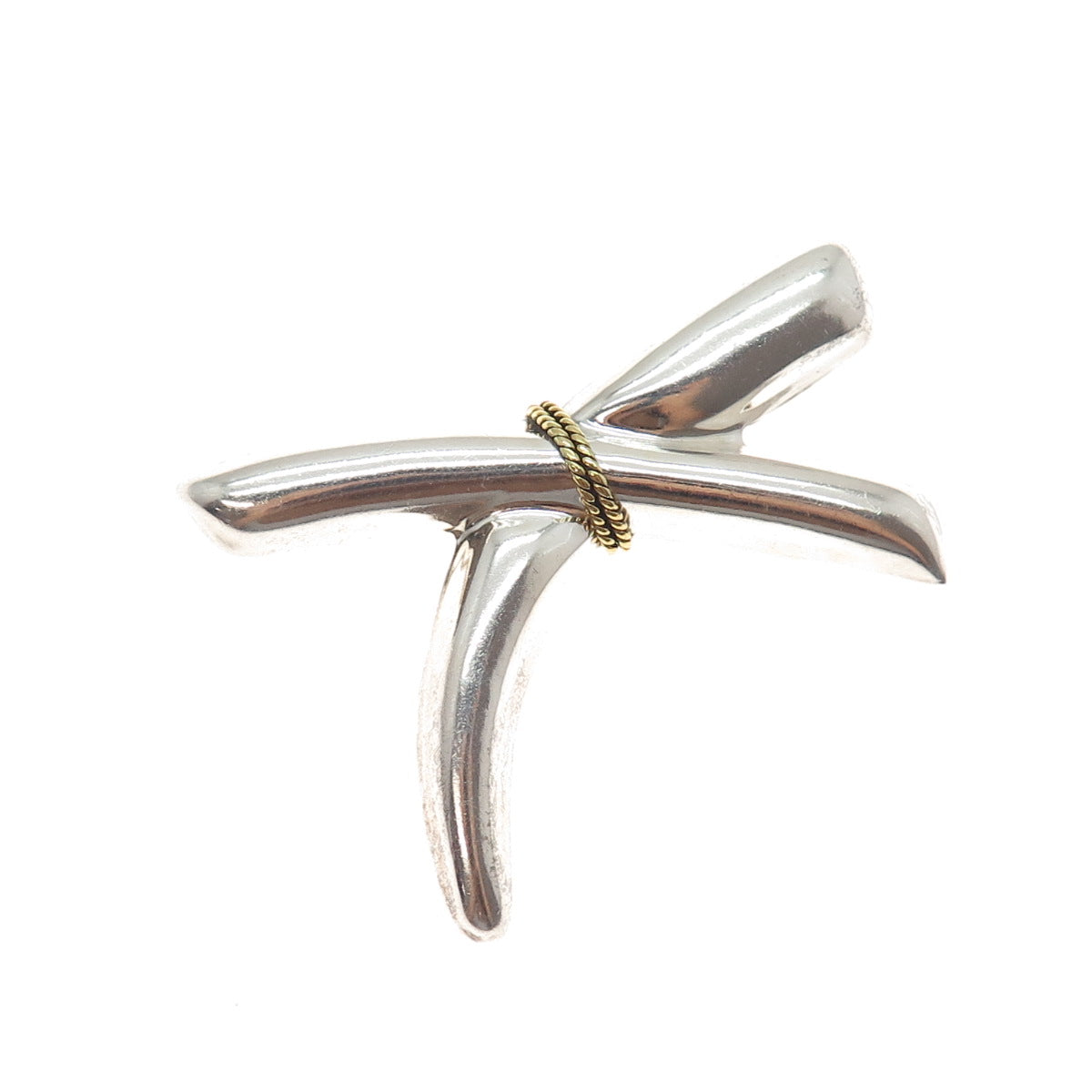 925 Sterling Silver 2-Tone Vintage Mexico Modernist Crisscross Pin Brooch