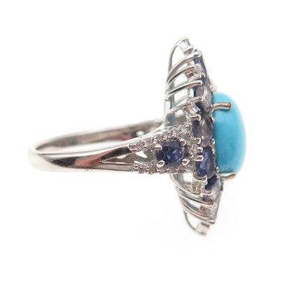 Chuck Clemency Sterling Silver Real Turquoise Iolite White Topaz Ring Size 8.25