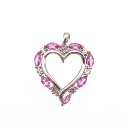 Sai 925 Sterling Silver Real Pink & White Topaz Heart Charm Pendant