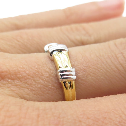 SMK 925 Sterling Silver 2-Tone Ribbed Ring Size 7
