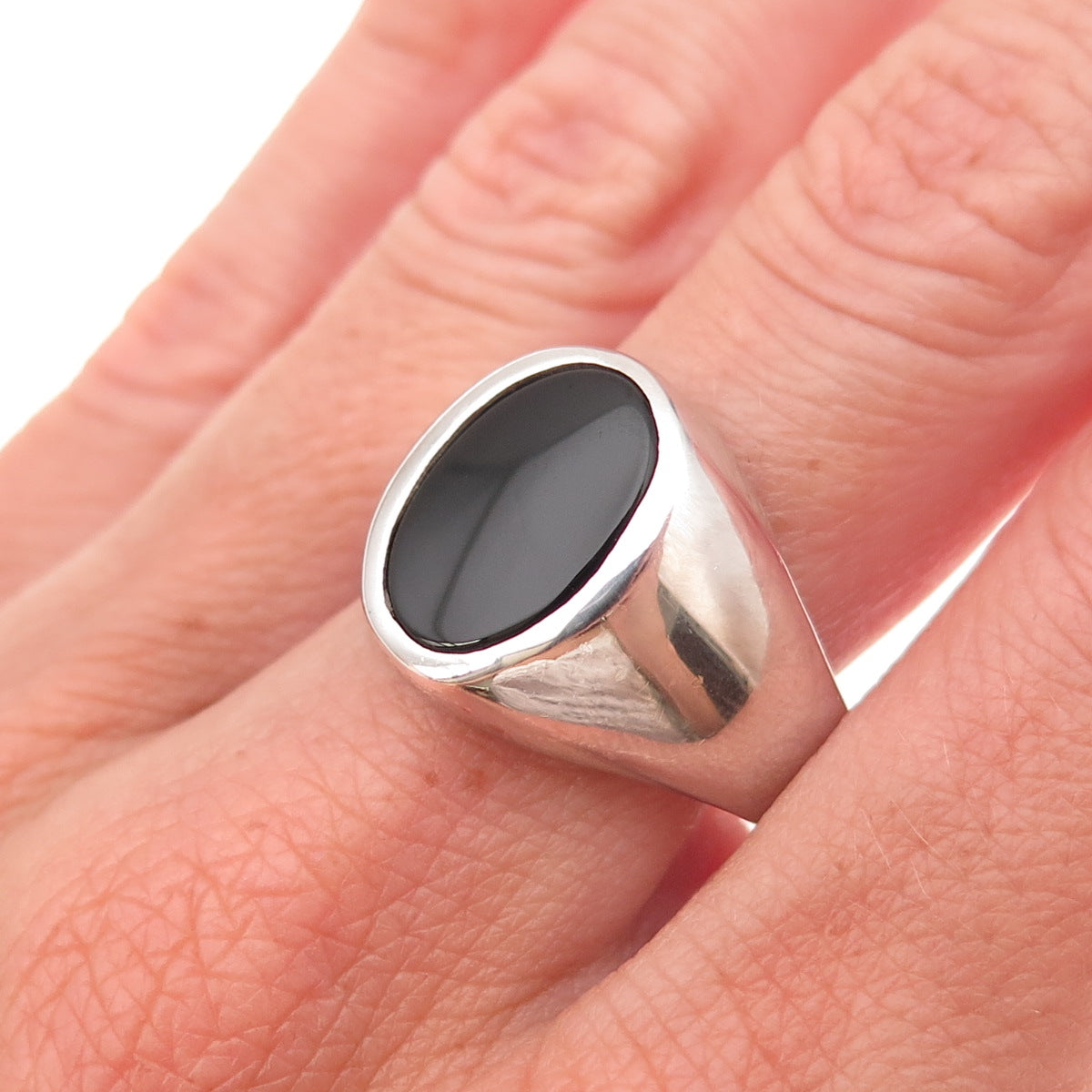 925 Sterling Silver Vintage Real Black Onyx Signet Ring Size 10