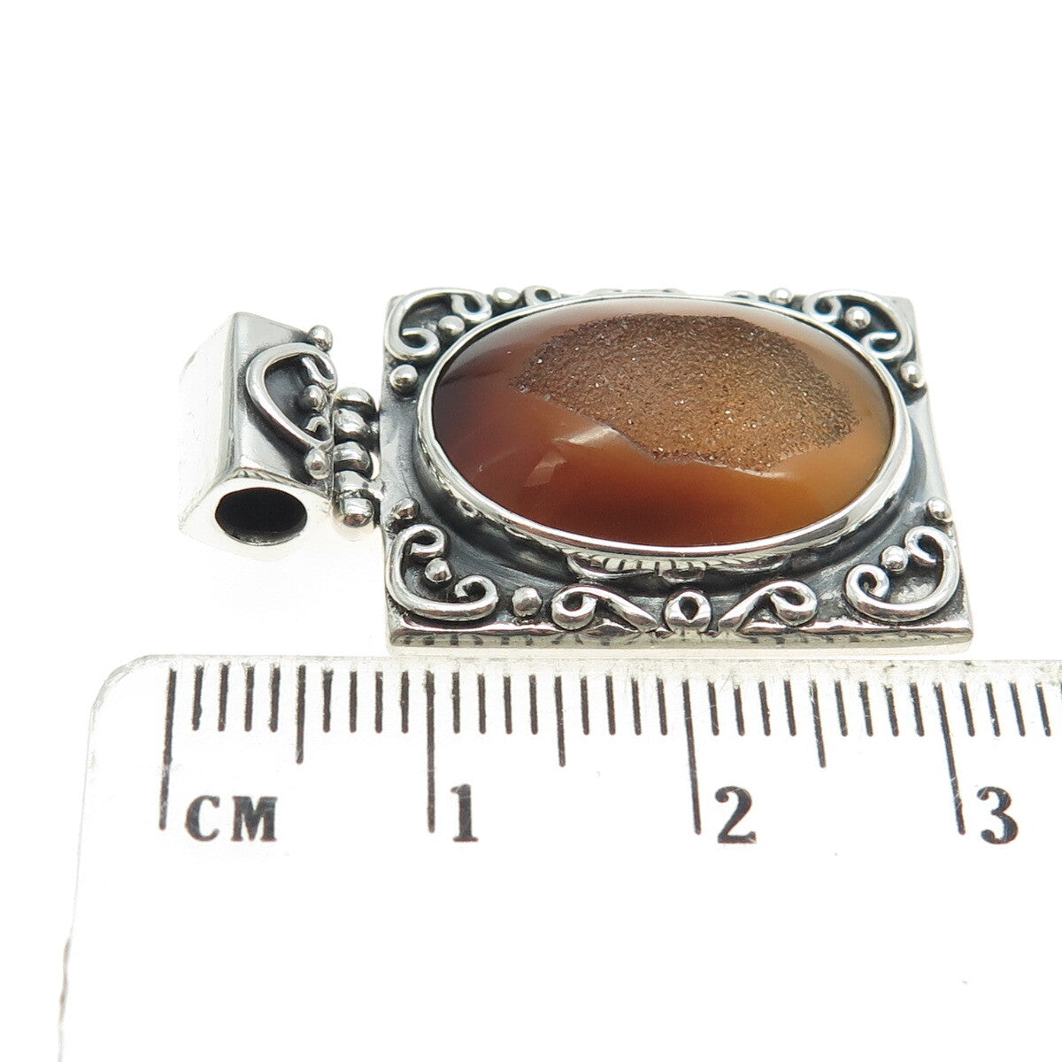 925 Sterling Silver Vintage Real Druzy Agate Swirl Pendant
