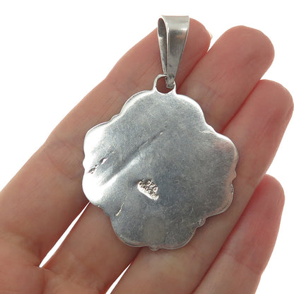 925 Sterling Silver Vintage Mexico Modernist Flower Oxidized Pendant