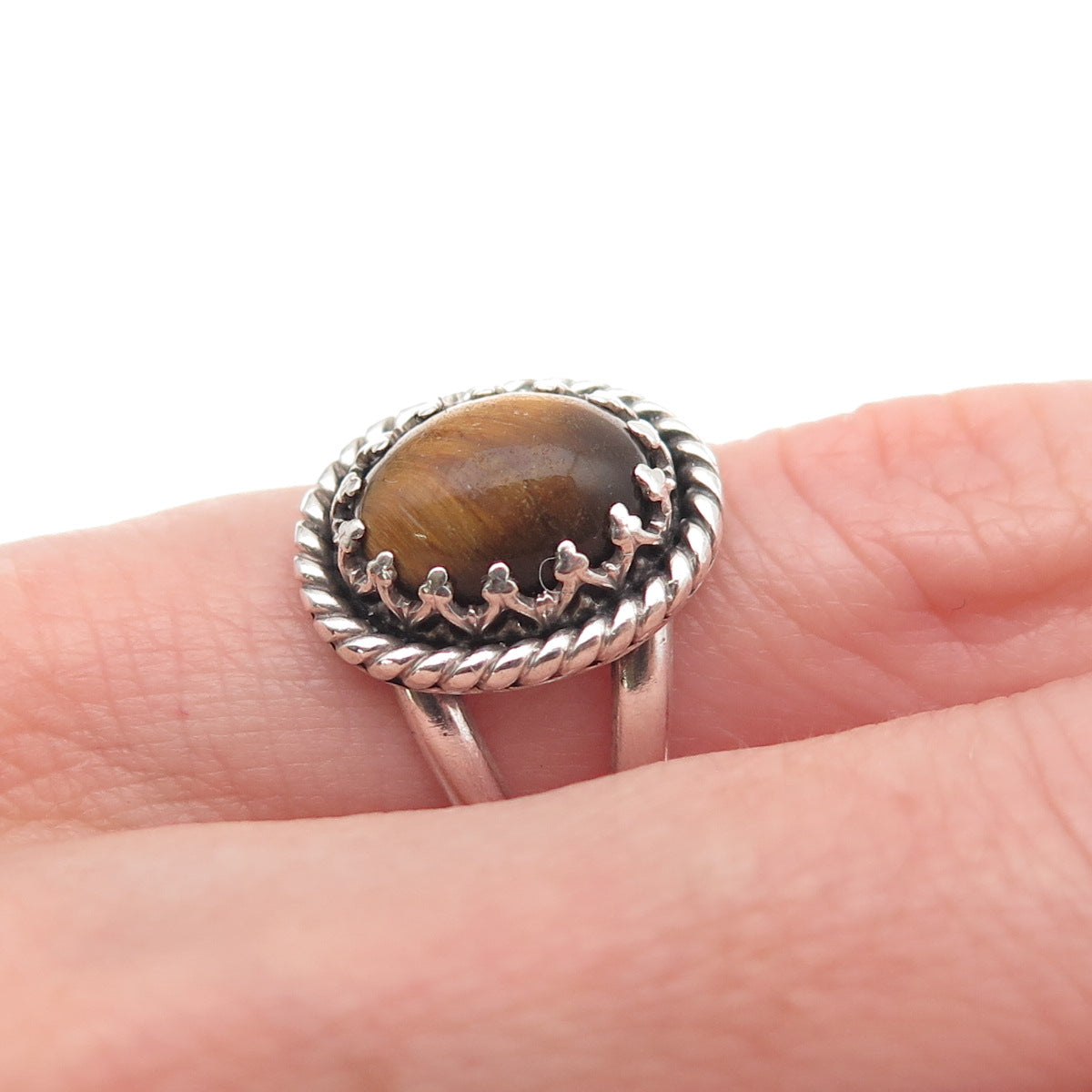Phillip Long Navajo Old Pawn 925 Sterling Silver Vintage Tiger Eye Ring Size 4.5
