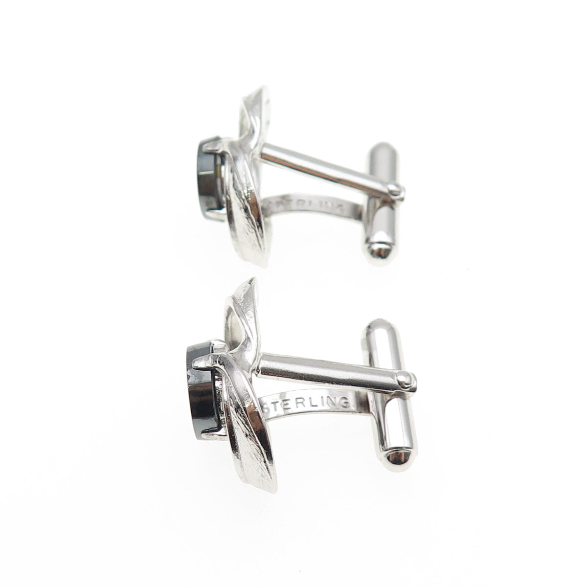 ANSON 925 Sterling Silver Vintage Real Hematite Modernist Cufflinks