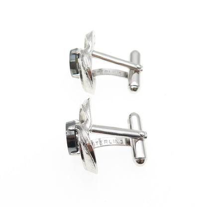 ANSON 925 Sterling Silver Vintage Real Hematite Modernist Cufflinks