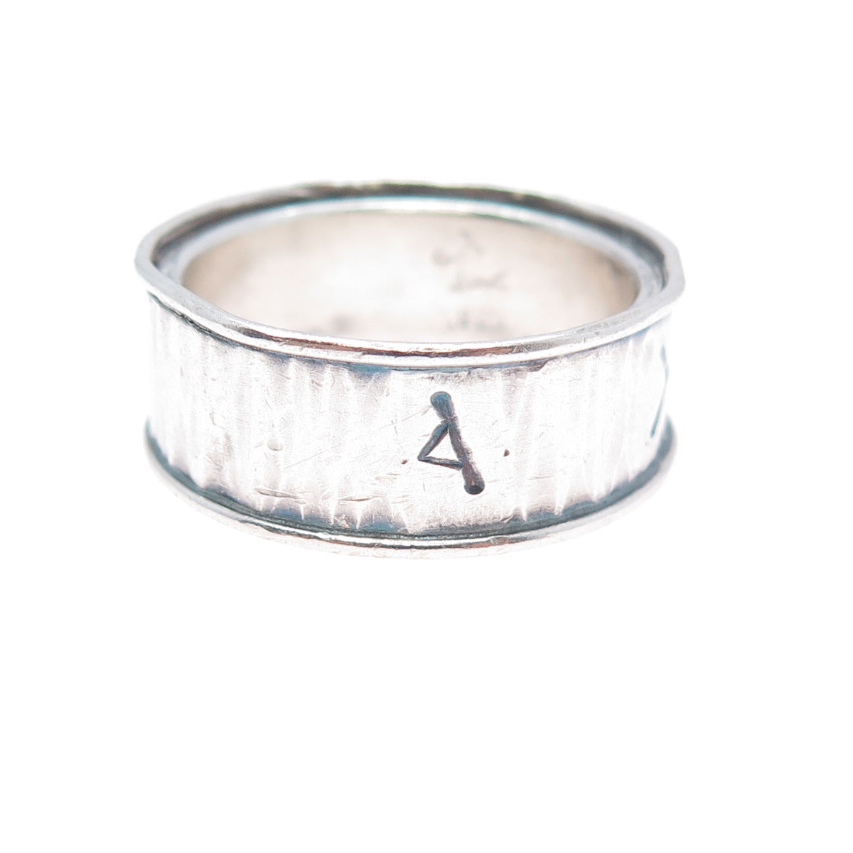 925 Sterling Silver Vintage DSC Runic Oxidized Band Ring Size 12