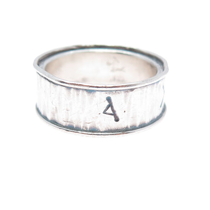 925 Sterling Silver Vintage DSC Runic Oxidized Band Ring Size 12