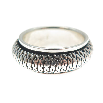 925 Sterling Silver Vintage Woven Oxidized Rotating Band Ring Size 7.5