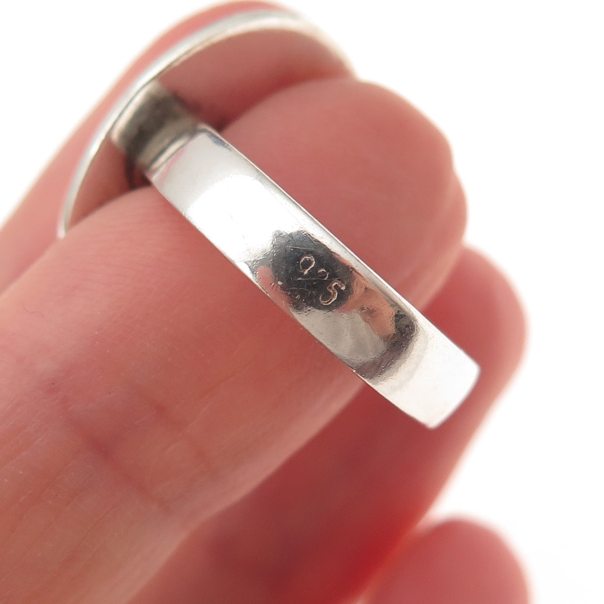925 Sterling Silver Vintage Lab-Created Cat's Eye Modernist Ring Size 7.75